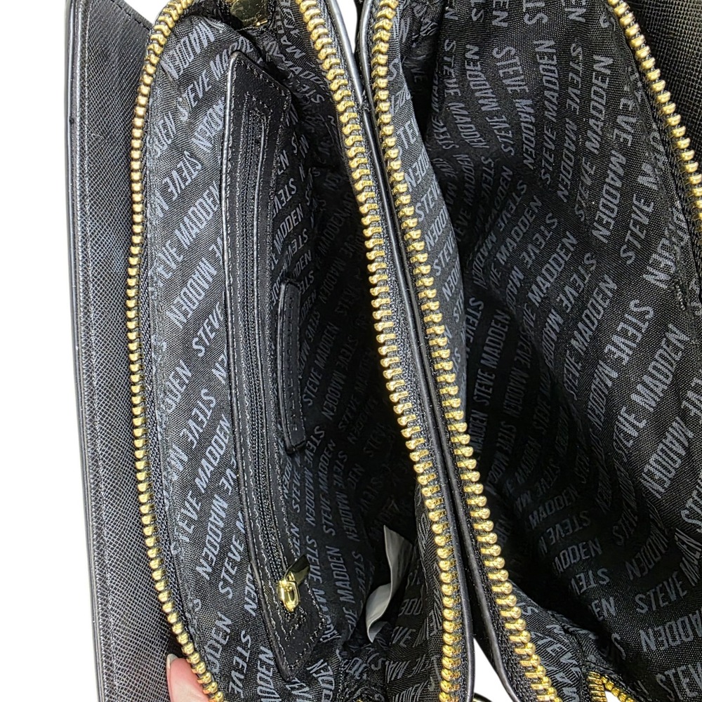 Steve Madden Crossbody Bag Women Small Black Good Triple Zip Saffiano Purse - Picture 7 of 11